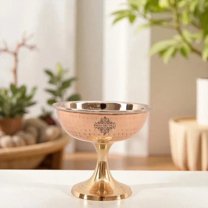 Steel Copper Ice Cream Bowl With Brass Stand – A Blend of Elegance and