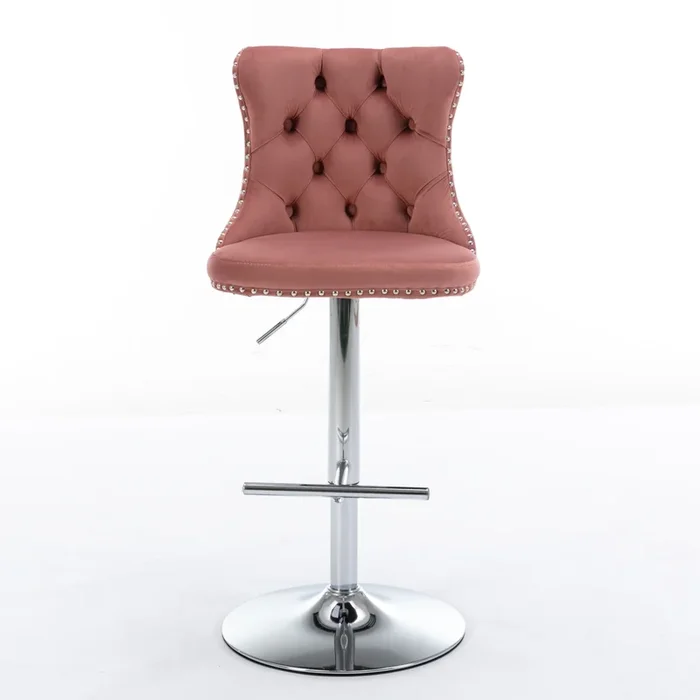 Streamdale Modern Pink Velvet Swivel Barstools, Set of 2