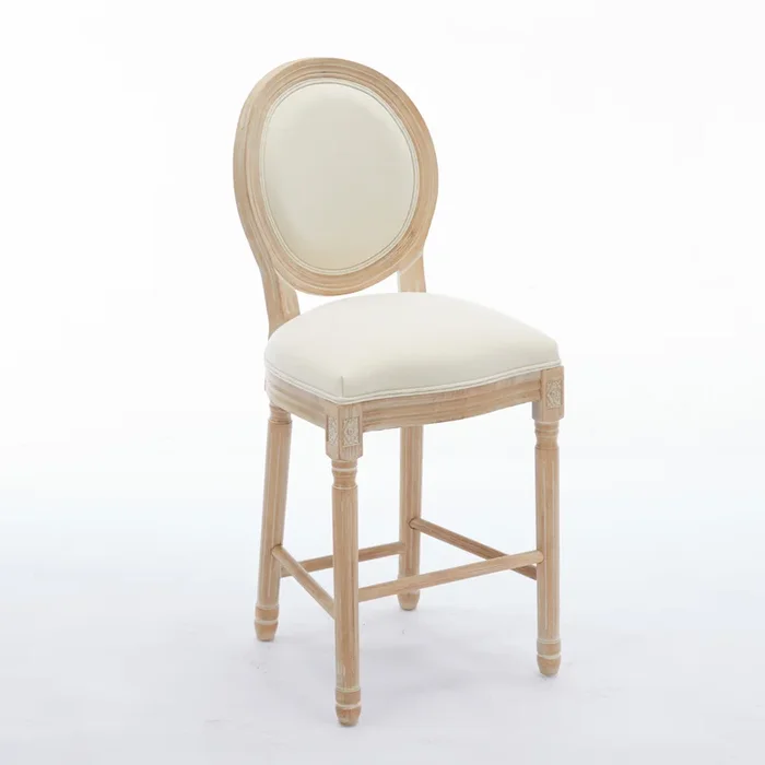 Streamdale Solid Wood Bar stools Set of 2, Classic French Country Wooden Barstools with Upholstered Seating