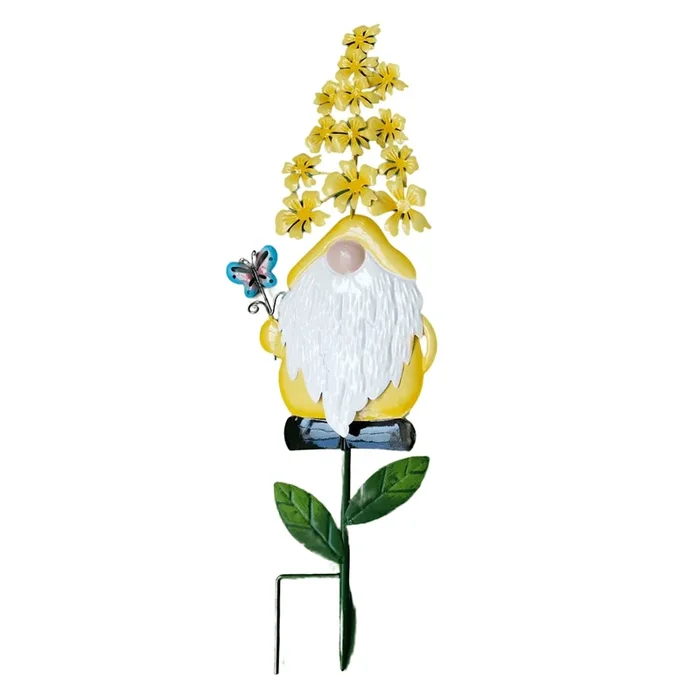Sunny Club Yellow Flower Cap Gnome Yard Stake, 23.6″