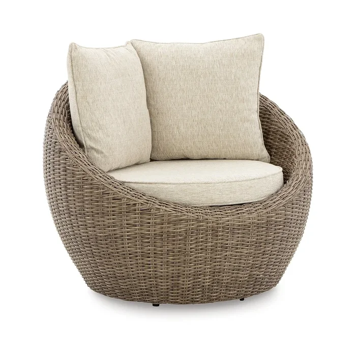 Swivel Outdoor Lounge Chair Set of 2, Beige Wicker, Nuvella Cushions