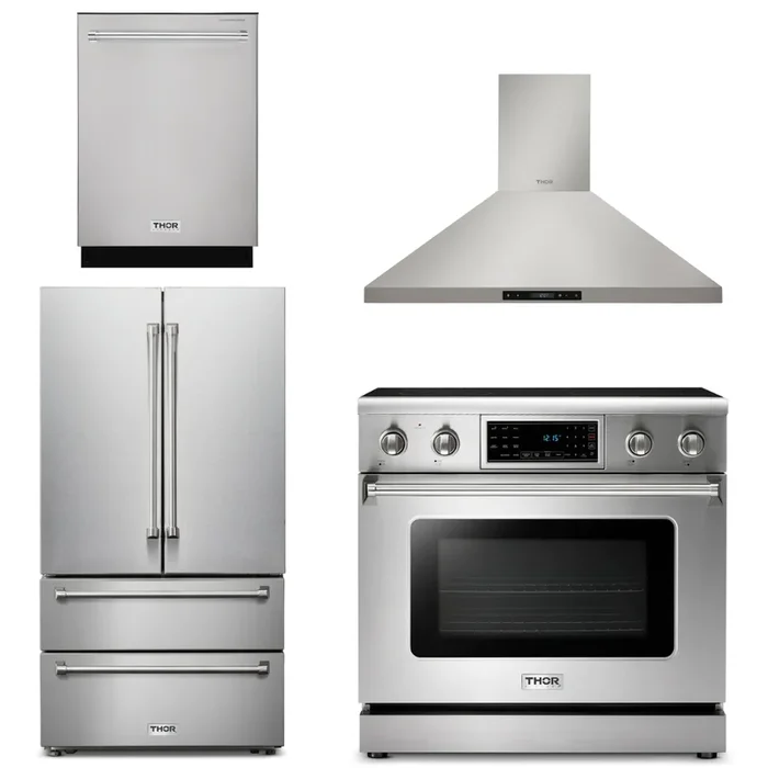 THOR Kitchen Package – 36″ Electric Range, Range Hood, Refrigerator, Dishwasher, AP-TRE3601-3
