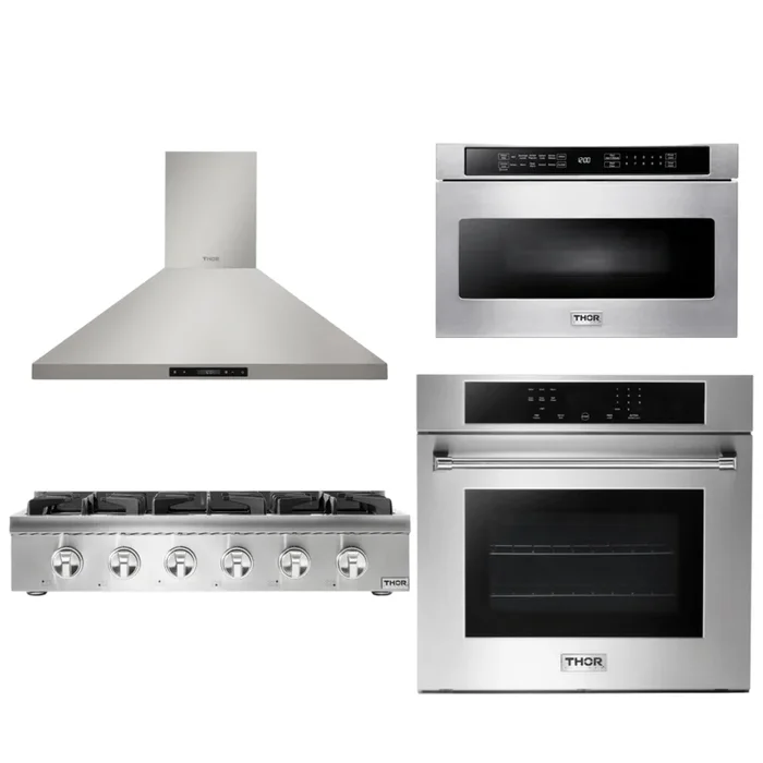 THOR Kitchen Package – 36″ Propane Gas Rangetop, Range Hood, Wall Oven, Microwave, AP-HRT3618ULP-3