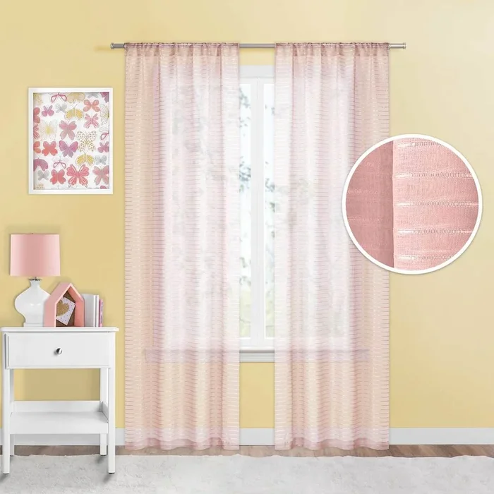 Tiny Dreamers Pink Striped Sheer Curtain Panel, 84″