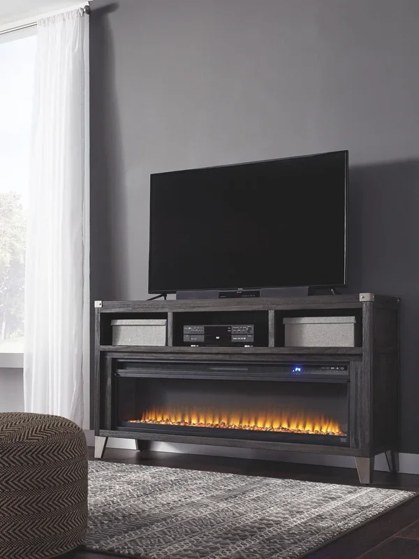 Todoe – 2 Pc. – 65″ TV Stand with Wide Fireplace Insert – Gray