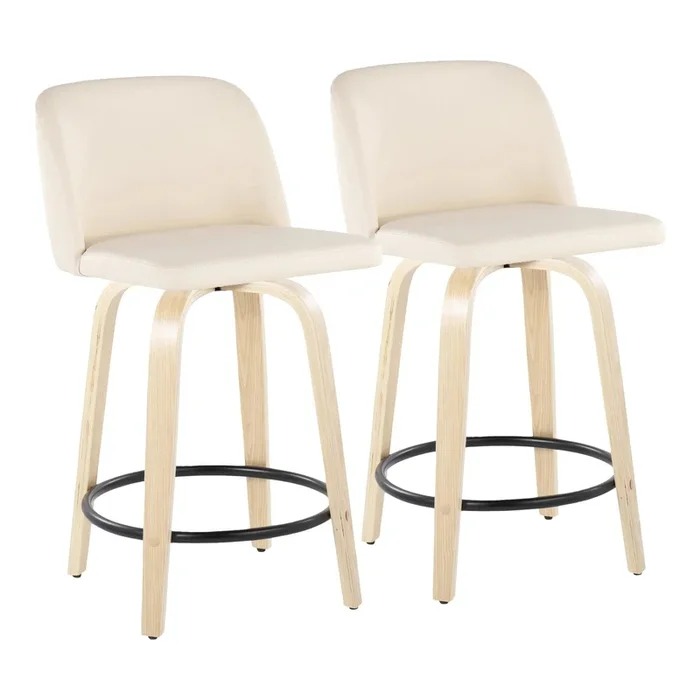 Toriano – 24″ Fixed-Height Counter Stool (Set of 2) – Cream, Black And Natural