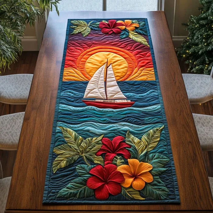 Tropical Sunset Sailboat WJ0807034CL Quilted Table Runner