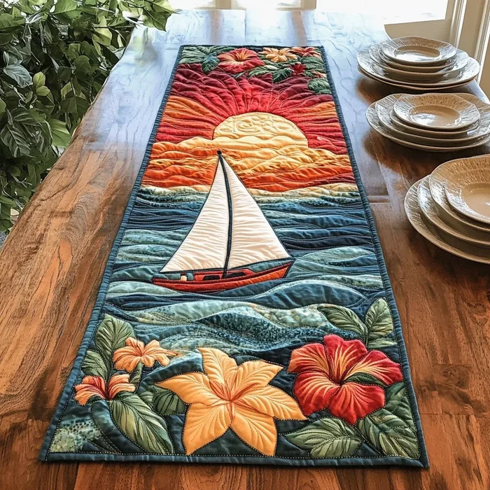 Tropical Sunset Sailboat WJ0907033CL Quilted Table Runner