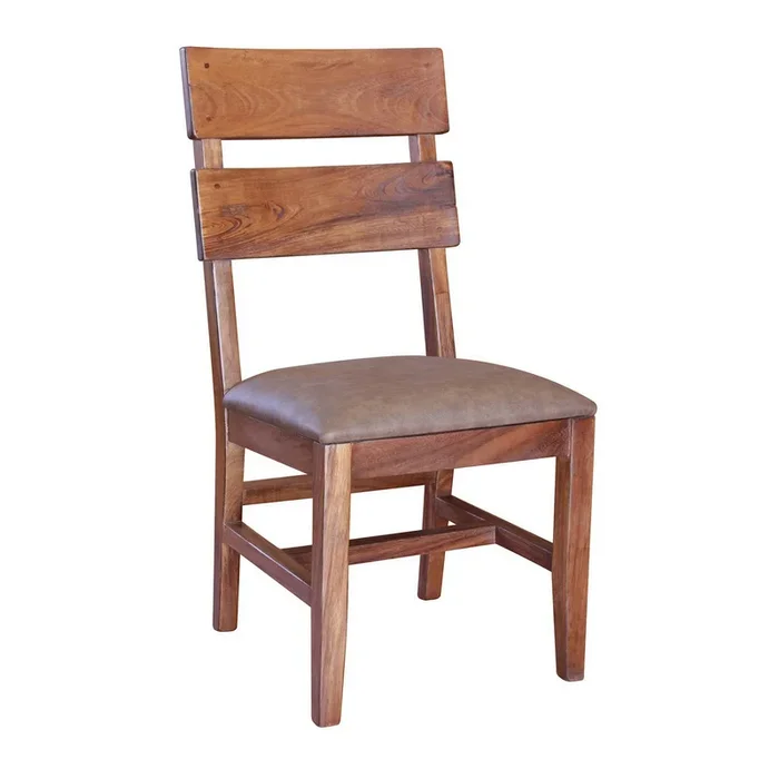 Umey 23 Inch Set of 2 Dining Chairs, Solid Wood Frame, Brown Faux Leather – Benzara