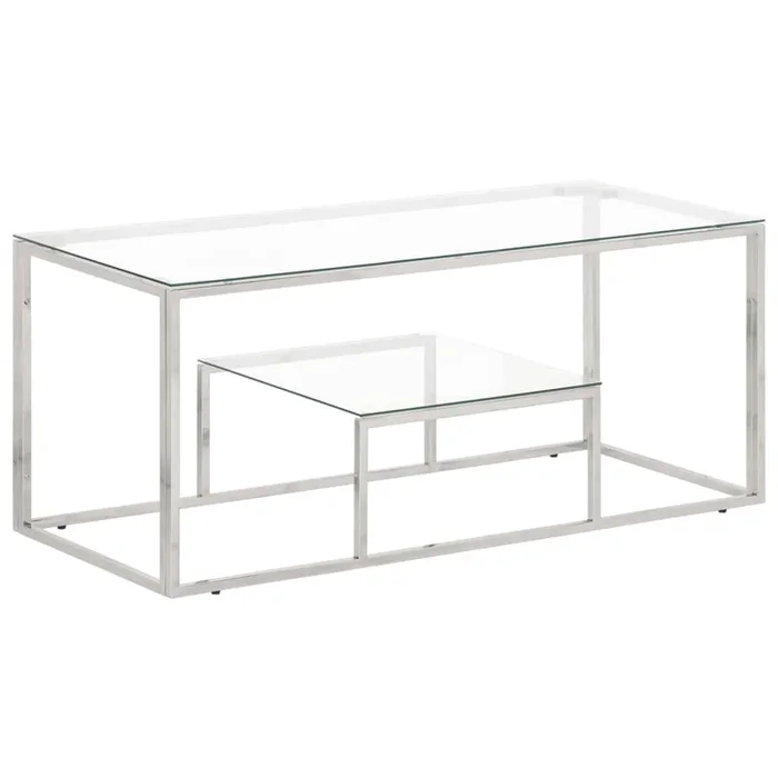 vidaXL Coffee Table Silver Stainless Steel and Tempered Glass