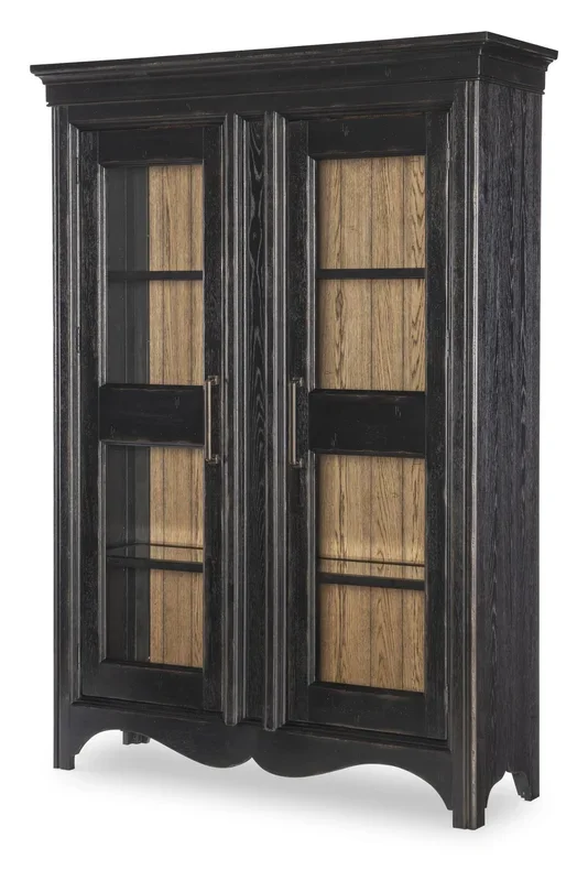 Vintage Market – Glass Front Display Cabinet – Barnwood Oak And Kettle Black