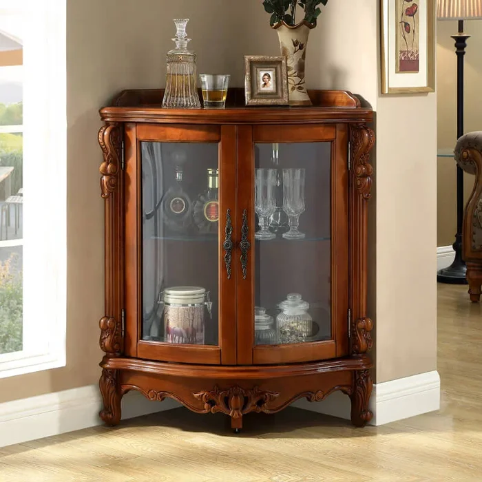 Vintage Wood Side Cabinet with Glass Doors – Antique Look