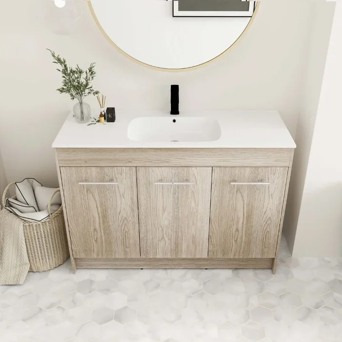 White Oak 48″ Freestanding Bathroom Vanity with Gel Sink