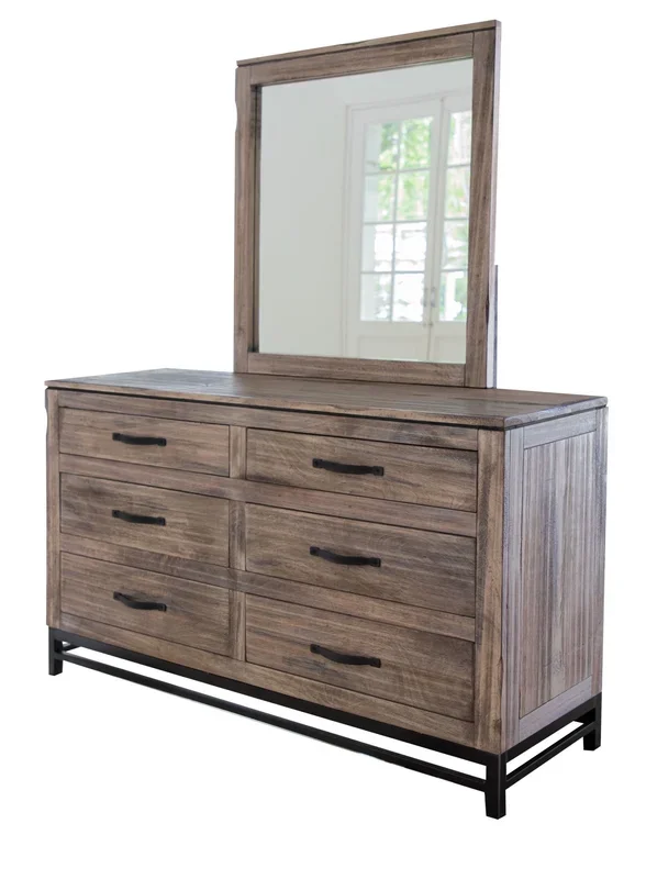 Wooden Iron – 6 Drawer Dresser with Mirror (Optional)