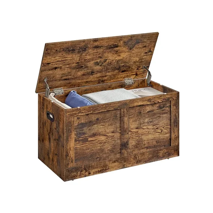 Wooden Storage Trunk with Safety Hinges – Large Organizer Chest for Linens, Clothes, or Toys in Any Room
