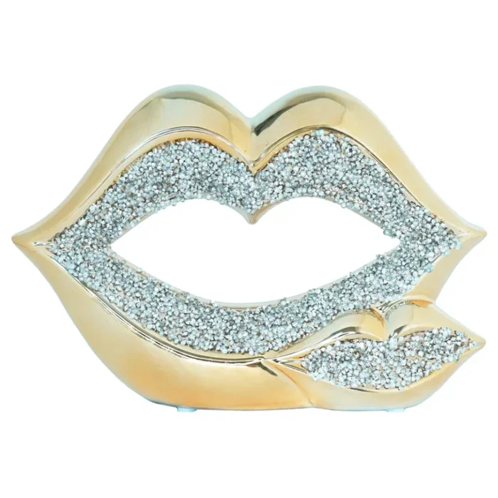 YESSI Diamond Lips Tabletop Sculpture Gold