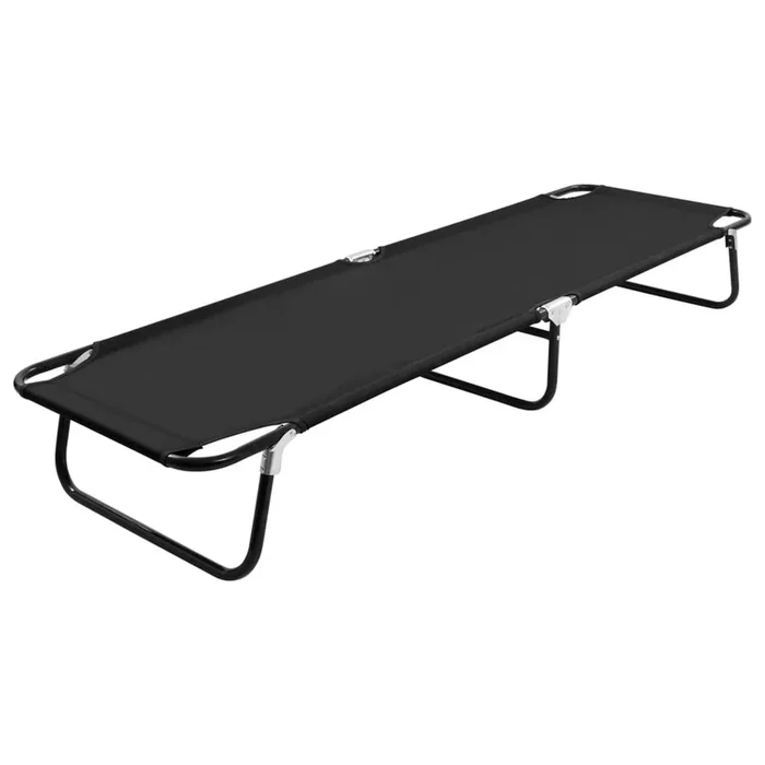 Zena Outdoor Lounger Sunbed, Black Fabric 75 Inch Foldable Steel Frame – Benzara