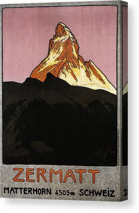 Zermatt, Switzerland – Matterhorn Mountain – Retro travel Poster – Vintage Poster Canvas Print