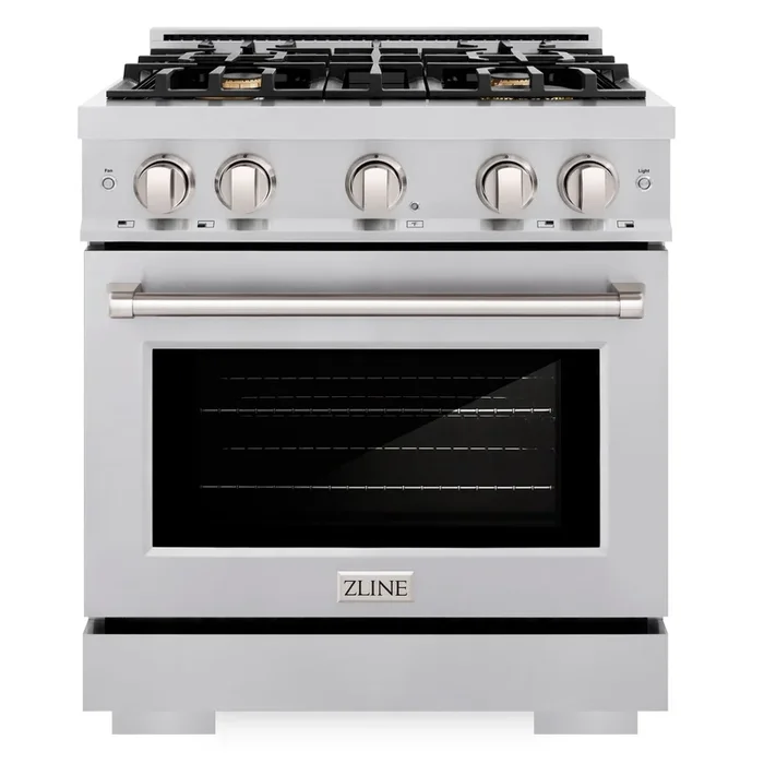 ZLINE 30″ 4.2 cu. ft. Select Gas Range with Convection Gas Oven in Stainless Steel with 4 Brass Burners, HGR-BR-30