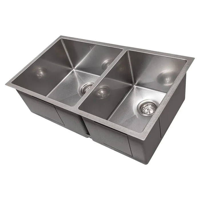 ZLINE 33″ Chamonix Undermount Double Bowl Satin Stainless Steel Kitchen Sink with Bottom Grid, SR60D-33S