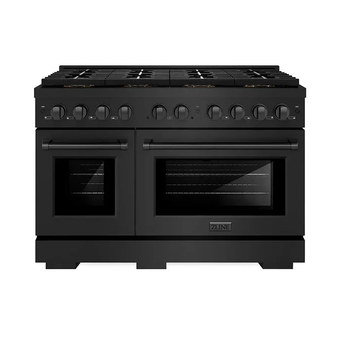 ZLINE 48″ 6.7 cu. ft. Paramount Gas Range with 8 Burner DuoPro™ Cooktop and Dual Ovens in Black Stainless Steel, PSGRB-48