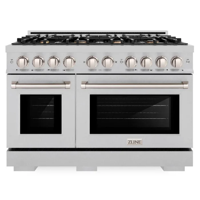 ZLINE 48″ 6.7 cu. ft. Select Double Oven Gas Range in Satin Stainless Steel with 8 Brass Burners, HGRS-BR-48