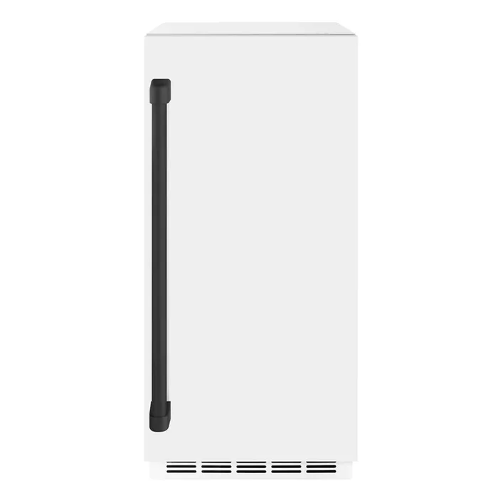 ZLINE Autograph 15″ Touchstone Clear Cube Ice Maker with Drain Pump and White Matte Door with Matte Black Handle, ICCDZ-WM-15-MB