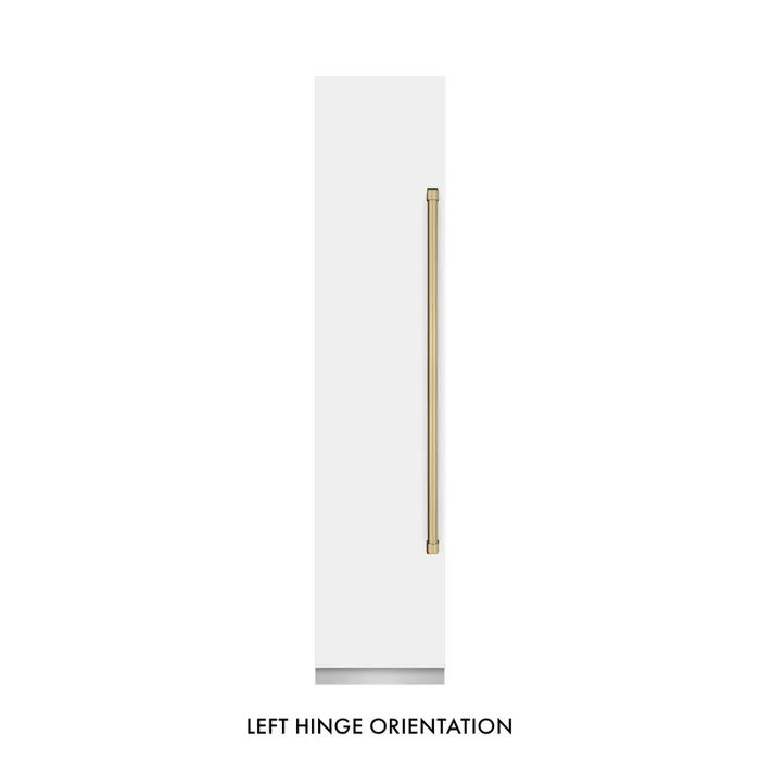 ZLINE Autograph 18″ 8.6 cu. ft. Left Hinge Column Freezer in White Matte with Graphite Gray Interior and Champagne Bronze Accents, RCFVLZ-WM-18-CB