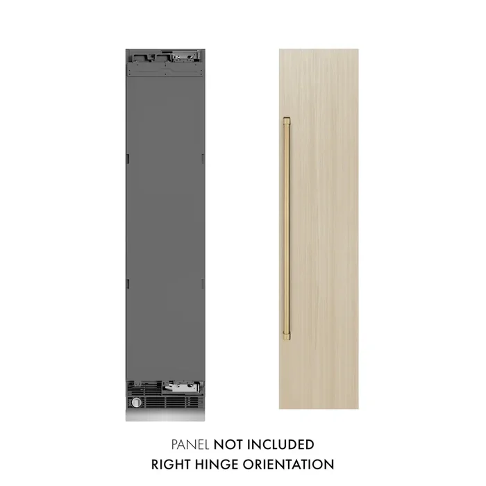 ZLINE Autograph 18″ 8.6 cu. ft. Panel Ready Right Hinge Column Freezer with Graphite Gray Interior and Champagne Bronze Accents, RBCFVRZ-18-CB