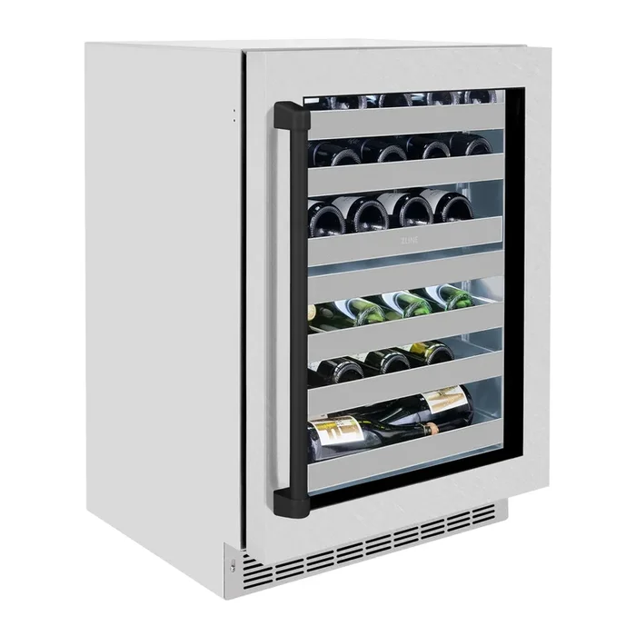 ZLINE Autograph 24″ Touchstone Dual Zone 44 Bottle Wine Cooler with Satin Stainless Steel Glass Door and Matte Black Handle, RWDOZ-SN-24-MB