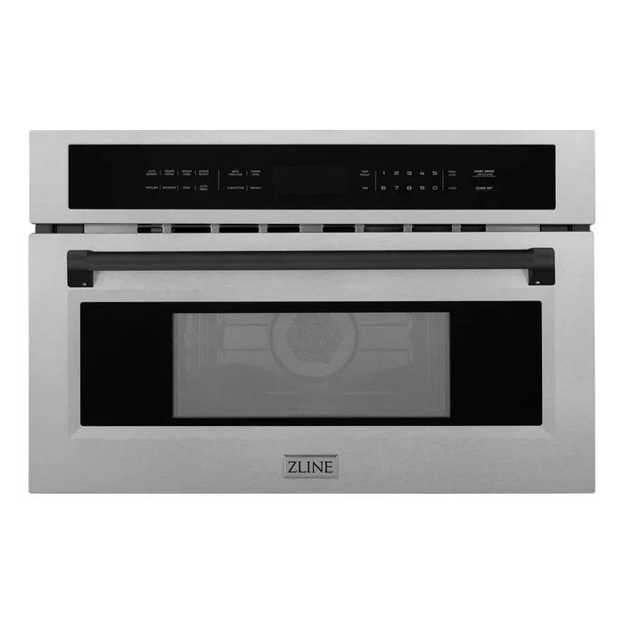 ZLINE Autograph 30″ 1.6 cu ft. Built-in Convection Microwave Oven in Satin Stainless Steel and Matte Black Accents, MWOZ-30-SS-MB