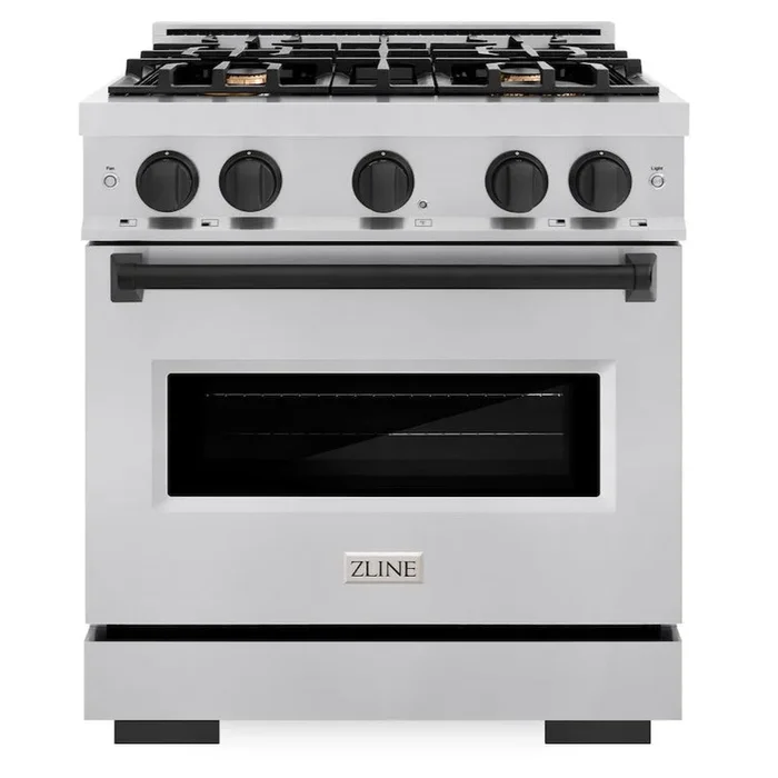 ZLINE Autograph 30″ 4.2 cu. ft. Classic Dual Fuel Range with 4 Burners in Stainless Steel with Matte Black Accents, CDRZ-30-MB